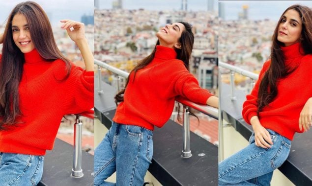 Maya Ali wears a trendy Red Jumper to welcome winters