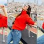 Maya Ali wears a trendy Red Jumper to welcome winters