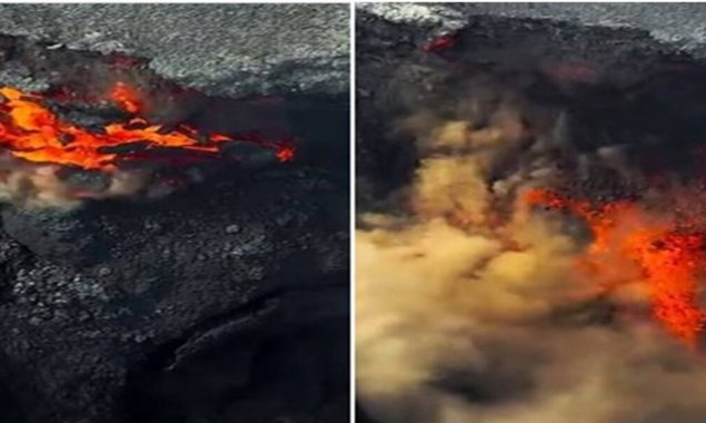 Netizens are stunned by a drone shot of an Iceland volcanic crater collapse