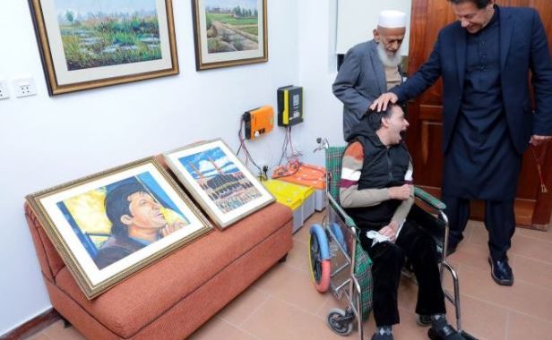 Artist suffering from cerebral palsy gifts PM Imran his self-painted portraits