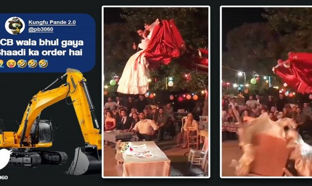 Watch video: Couple falls from excavator seat on their wedding reception