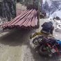 Biker avoids an accident while overtaking a truck on the Zojila pass
