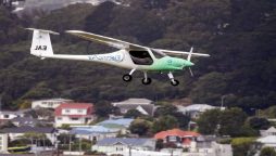 Cook Strait in New Zealand is crossed by an electric plane