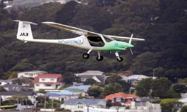 Cook Strait in New Zealand is crossed by an electric plane