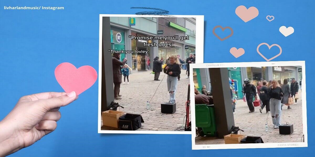 Street artist gives the money to a stranger for food and her kindness is paid