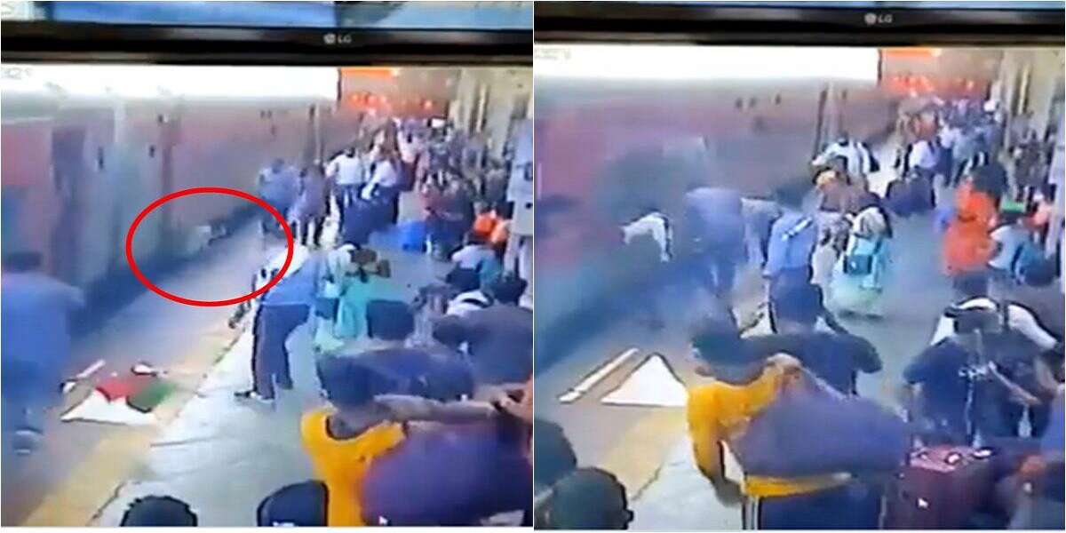 Passenger fall tries to board on the train and saves by the pointsman