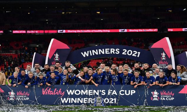 Chelsea women lift FA Cup to complete treble