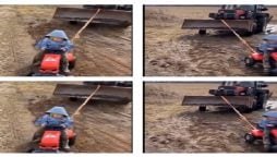 Watch a video: A toddler pulls an excavator with his toy tractor goes viral