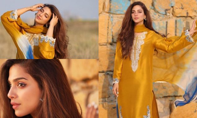 Sonya Hussyn looks resplendent in a mustard outfit