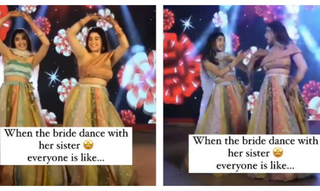 Bride’s dance to the Chaka Chak song along with her sister