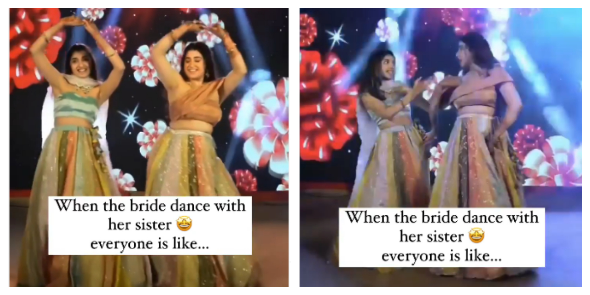 Bride’s dance to the Chaka Chak song along with her sister