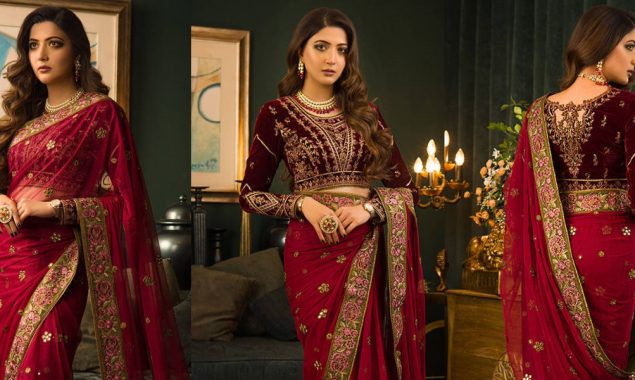 Aymen Saleem dazzles in a red saree, see photos