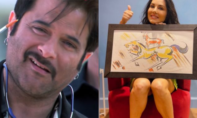 Throwback when Sunny Leone poses with Majnu Bhai’s painting