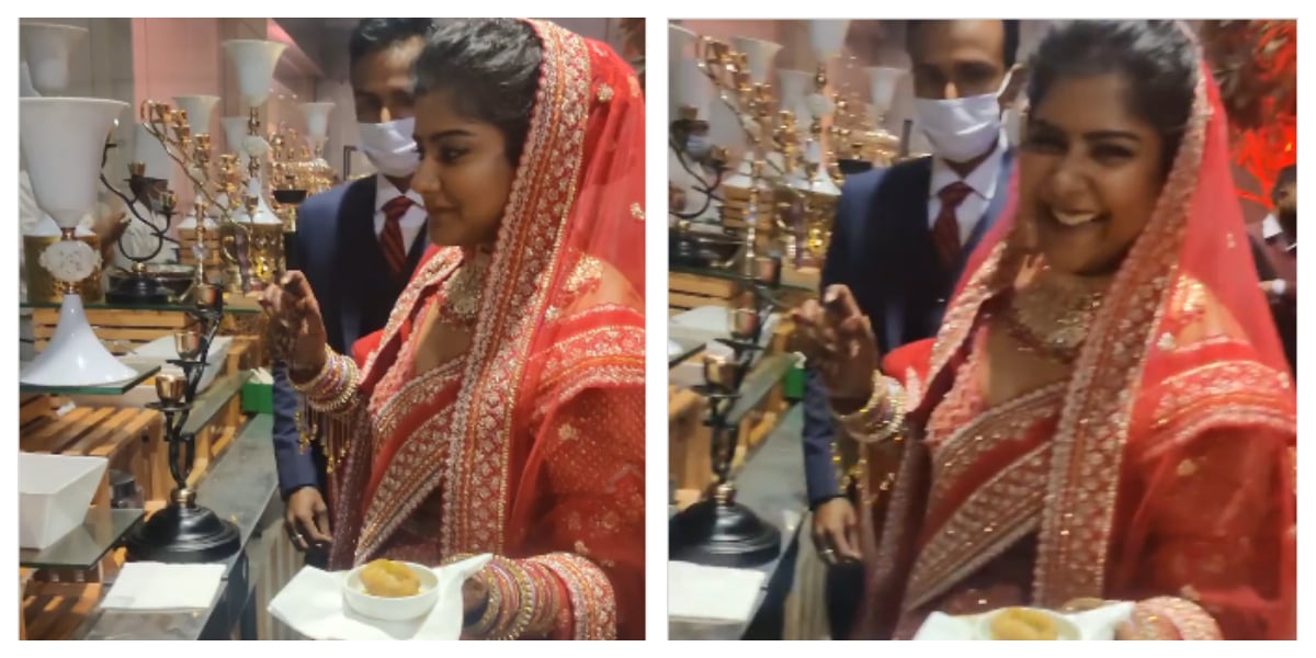 Watch a video of a foodie bride enjoying ‘Pani Puri’ at her wedding