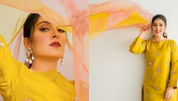 Ayeza Khan shines in a mustard yellow outfit!