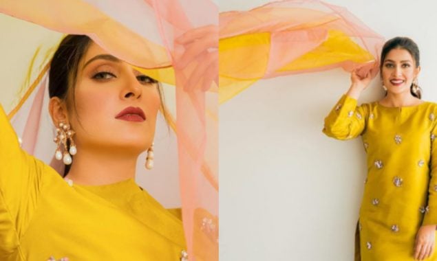 Ayeza Khan shines in a mustard yellow outfit!