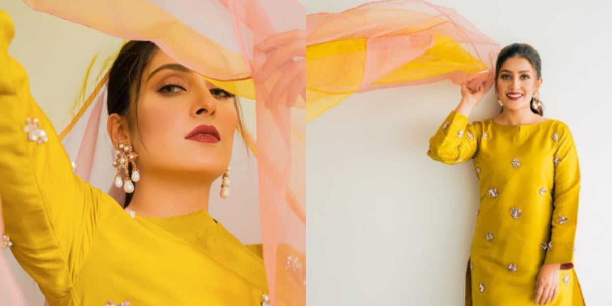 Ayeza Khan shines in a mustard yellow outfit!