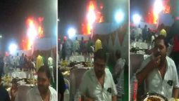 Watch: fire breakout at the wedding but guests continue to food in a viral video