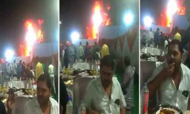 Watch: fire breakout at the wedding but guests continue to food in a viral video