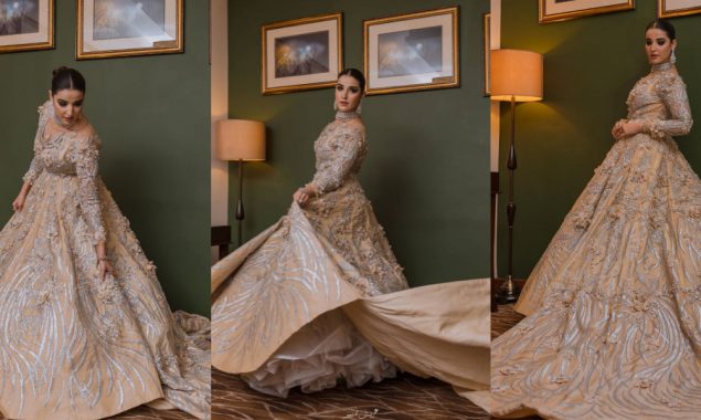 Hareem Farooq looks mesmerizing in a champagne-gold ensemble