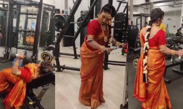 Watch: bride exercise in a gym for her pre-wedding shoot