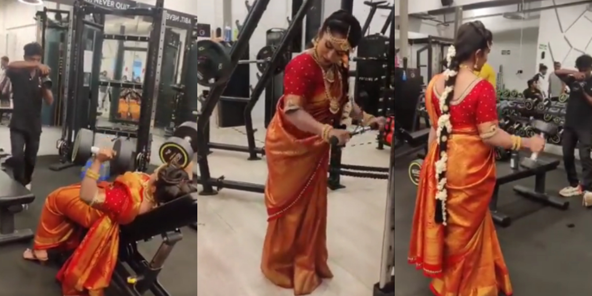 Watch: bride exercise in a gym for her pre-wedding shoot
