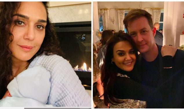 Preity Zinta cuddle up with one of her twins as she shares first baby photo