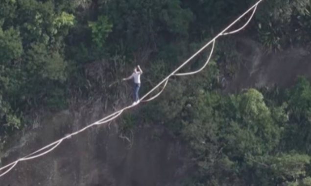 Watch: French acrobat stunt between peaks, covering a distance of 500 meters