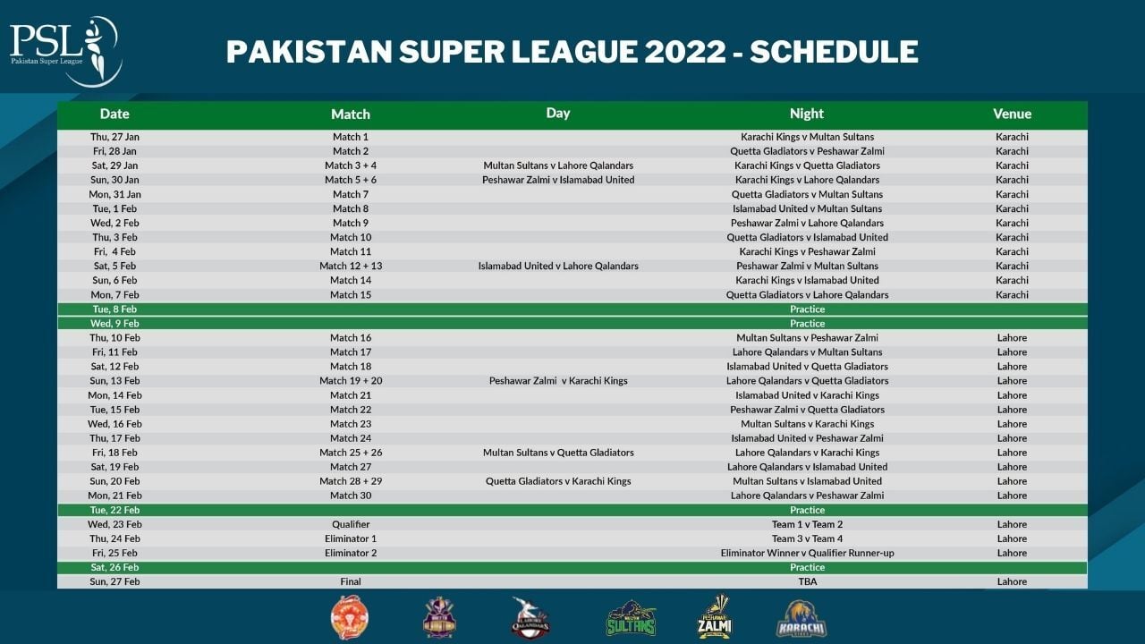 PSL Schedule 2022