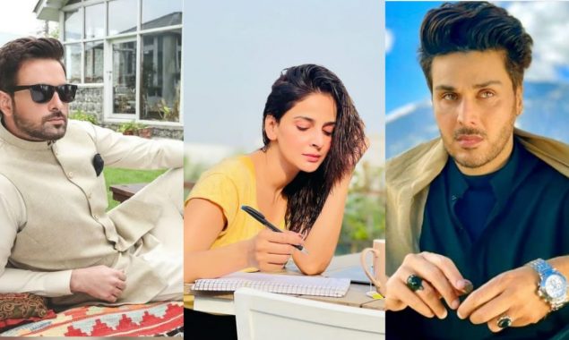 Saba Qamar, Mikaal Zulfiqar &Ahsan Khan sharing screen in new project