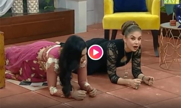 Veena Malik and Mishi Khan takes push-up challenge LIVE on TV – WATCH VIDEO