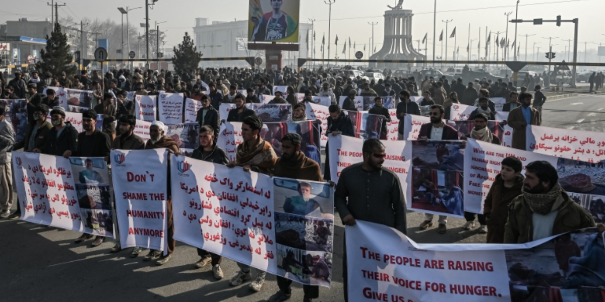 Afghan women protest against U.S. freeze of assets