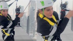 Ayesha Omar attempts a dangerous stunt from Dubai top building