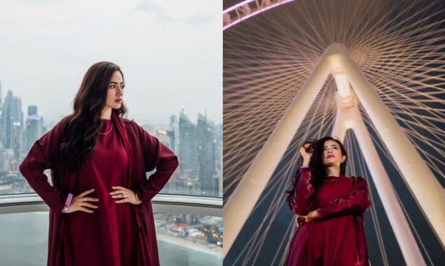 Sana Javed Looks Stunning In Deep Red Attire in Dubai – PHOTOS