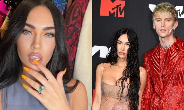 Megan Fox shows off her engagement ring with glam