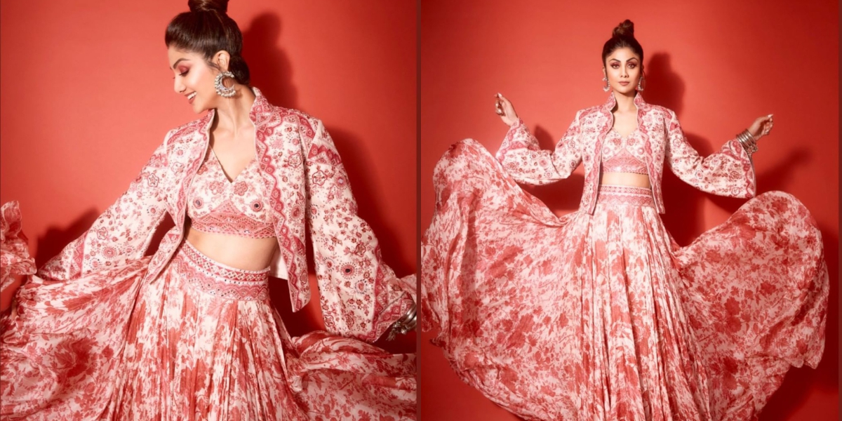 Shilpa Shetty flaunts her blush pink skirt in style