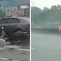 Miracle escape by a motorcycle rider after losing his balance on the highway
