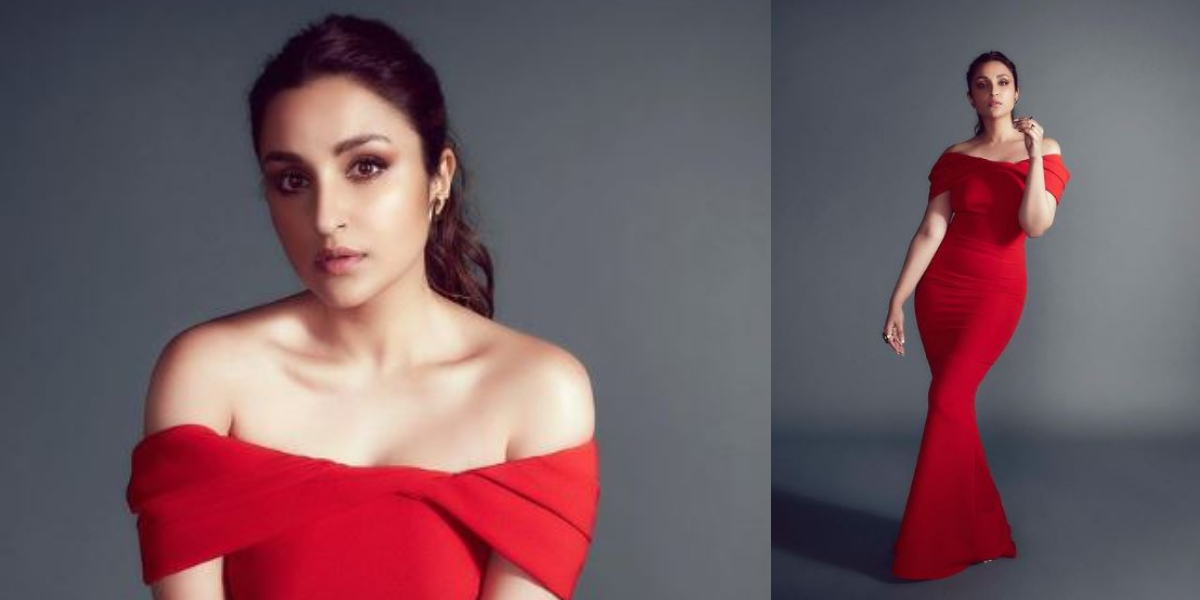 Parineeti Chopra red off-shoulder dress