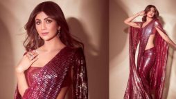 Shilpa Shetty flaunts her curves in this dazzling sequin saree