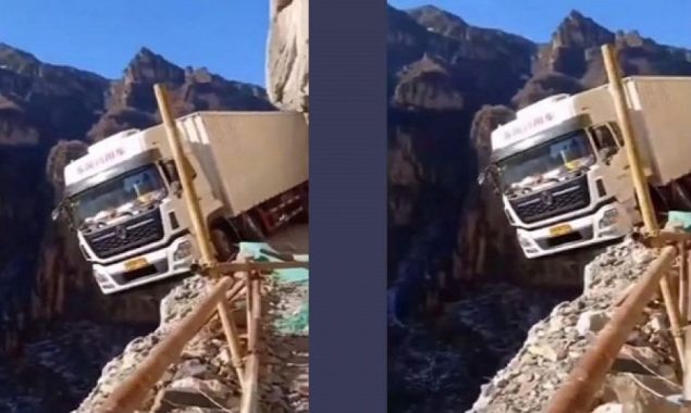 Watch the video of the truck dangling on the mountain’s edge for 3 days