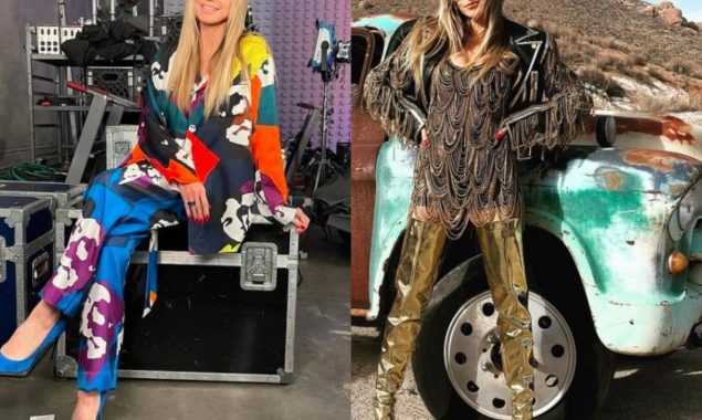 Heidi Klum slays in a mini dress with a Fishnet twist