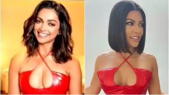 Deepika Padukone’s crimson gown for the Gehraiyaan trailer presentation is reminiscent of Kourtney Kardashian.
