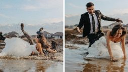 Hilarious pre-wedding photoshoot: Bride and groom fall in mud goes viral