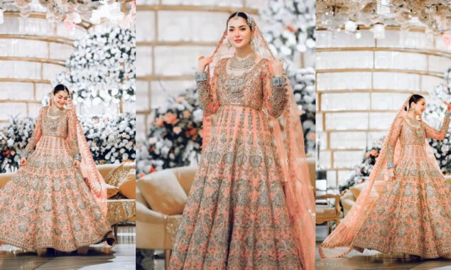Hania Aamir looks flawless as she twirls in Peach Lehenga