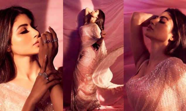 Mouni Roy in glittering saree