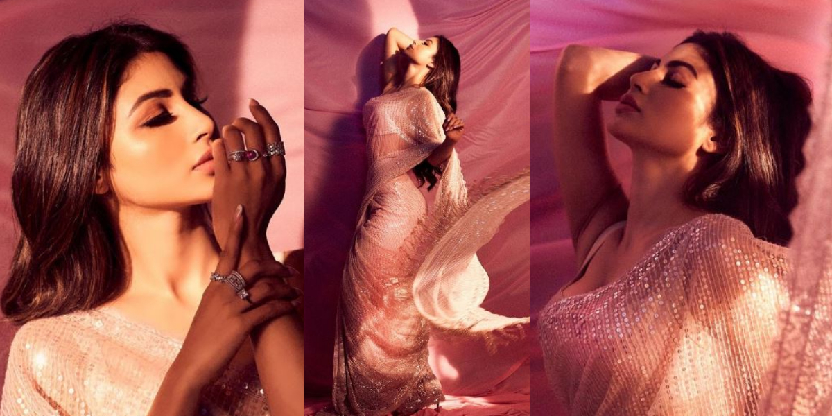 Mouni Roy in glittering saree