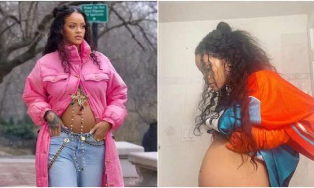 Rihanna reveals her baby bump for the fans