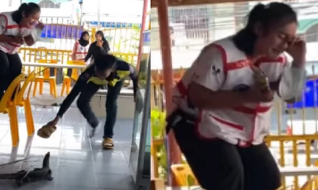 Spotted: Monitor lizard at restaurant, woman climbs the chair and bursts into tears