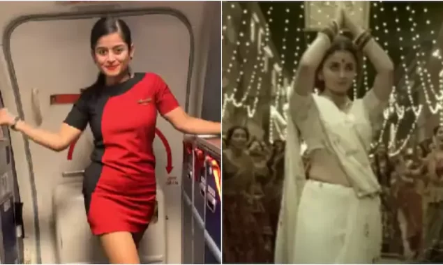 WATCH VIDEO: SpiceJet’s air hostess dances to Alia Bhatt’s Gangubai Kathiawadi song Dholida. 