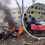 In a terrifying photo, a pregnant woman and her baby are killed by a Russian airstrike on a hospital as she is being carried out of the rubble